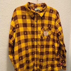 Rare Magellan Yellow and Brown Shiner Bock Button Flannel Shirt Size XXL